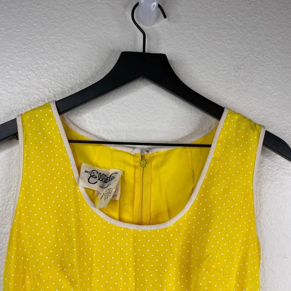 Vintage Miss Elliette Dress Sleeveless Maxi Micro Polka Dot Ruffle Hem Yellow 8 - Picture 6 of 16
